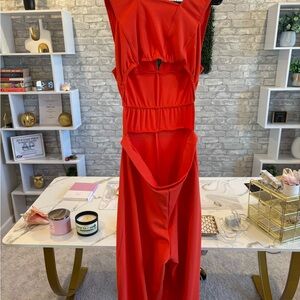 PrettyLittleThing Red Cutout Jumpsuit